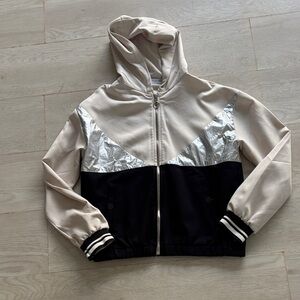 Zara Kids' Stylish Cream, Silver, and Black Puffer Coat